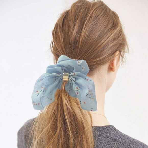 unbranded Accessories - Floral Scrunchies w/Bow Detail (Light Pink/Blue